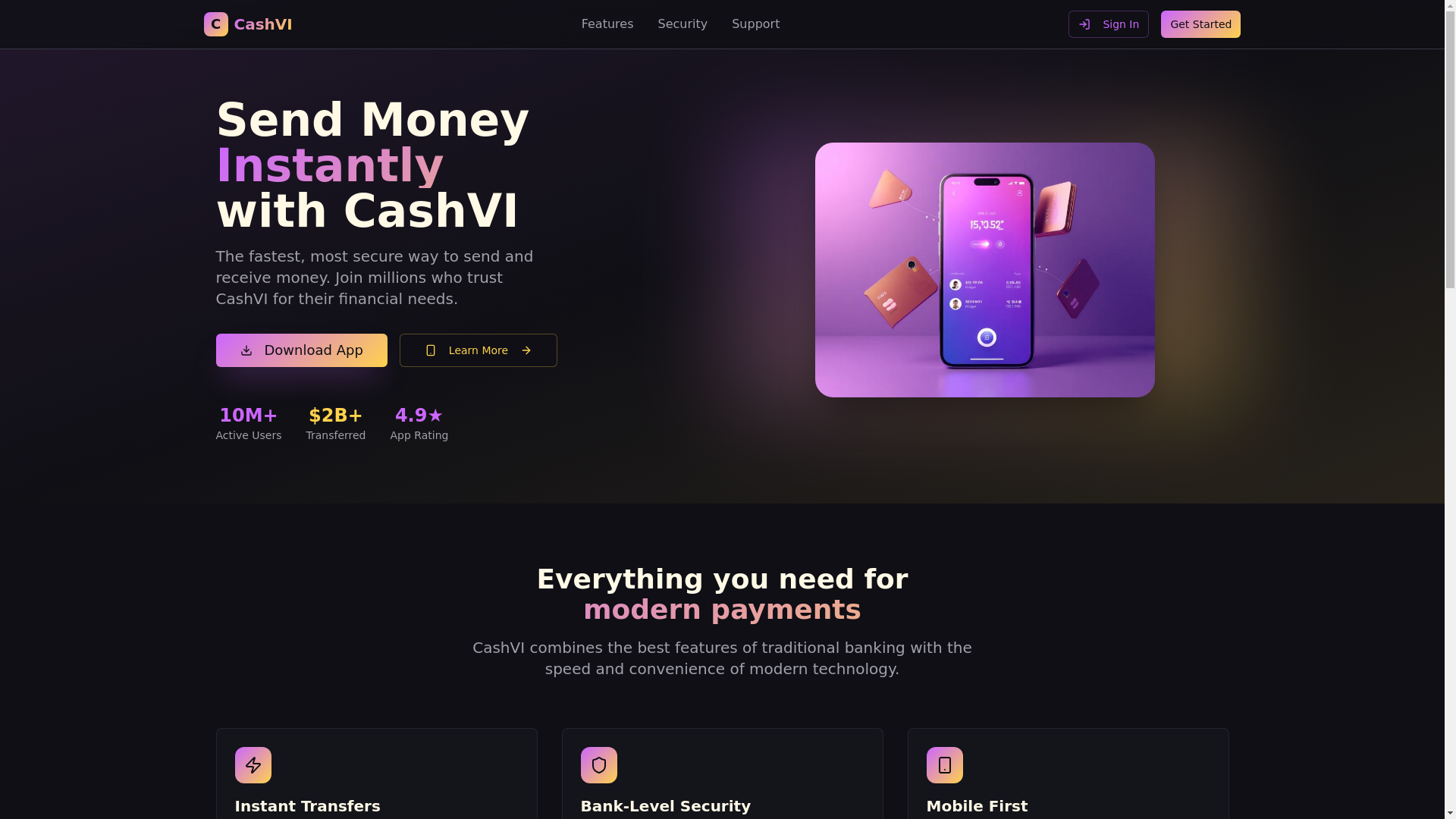 website screenshot of https://cashvi.app/
