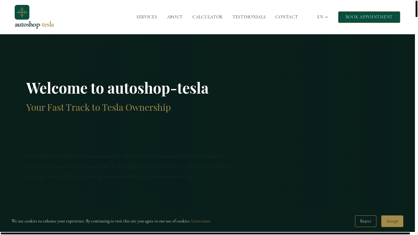 website screenshot of https://autoshop-tesla.world/
