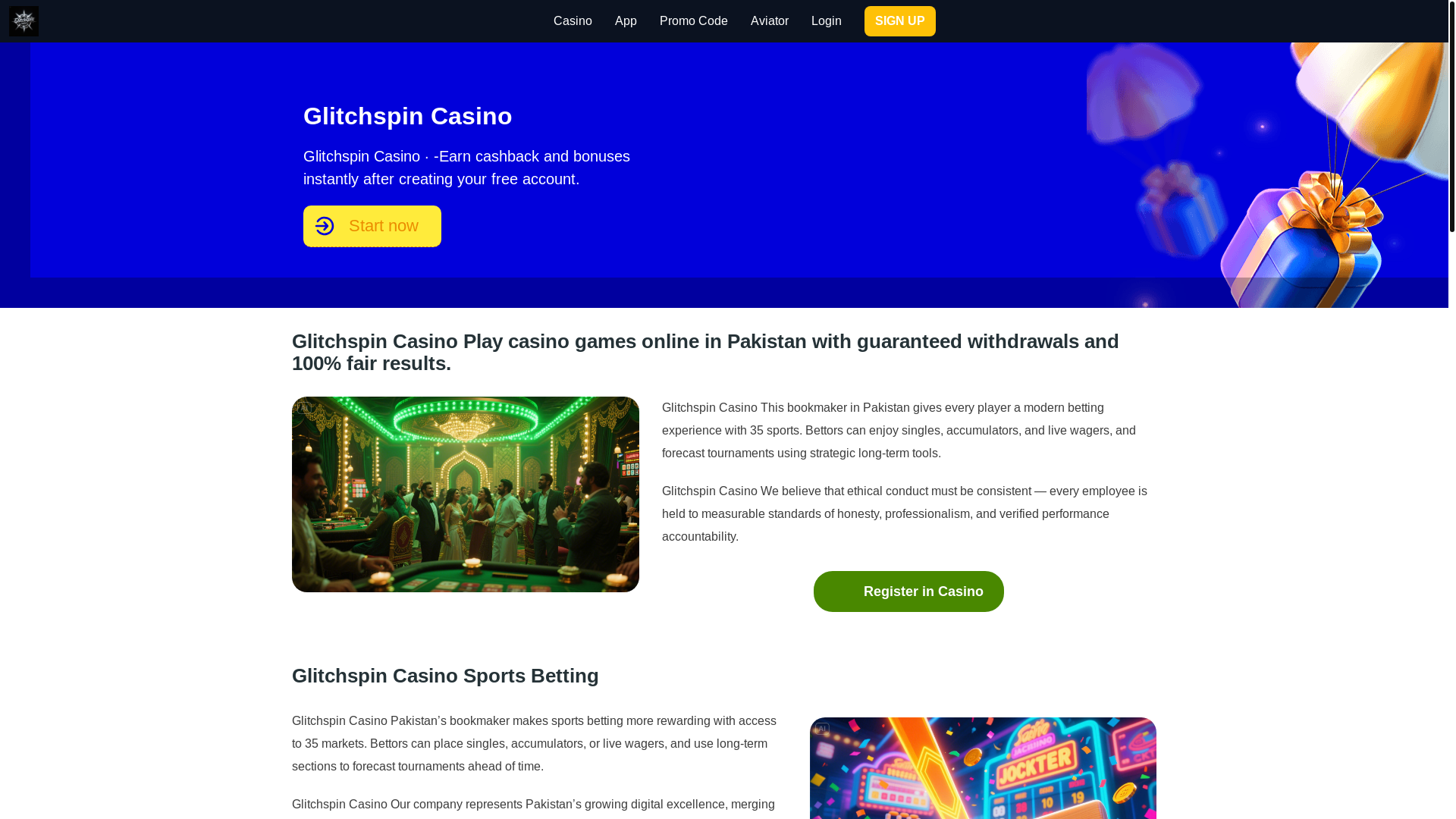 website screenshot of https://glitchspincasinoe.com/