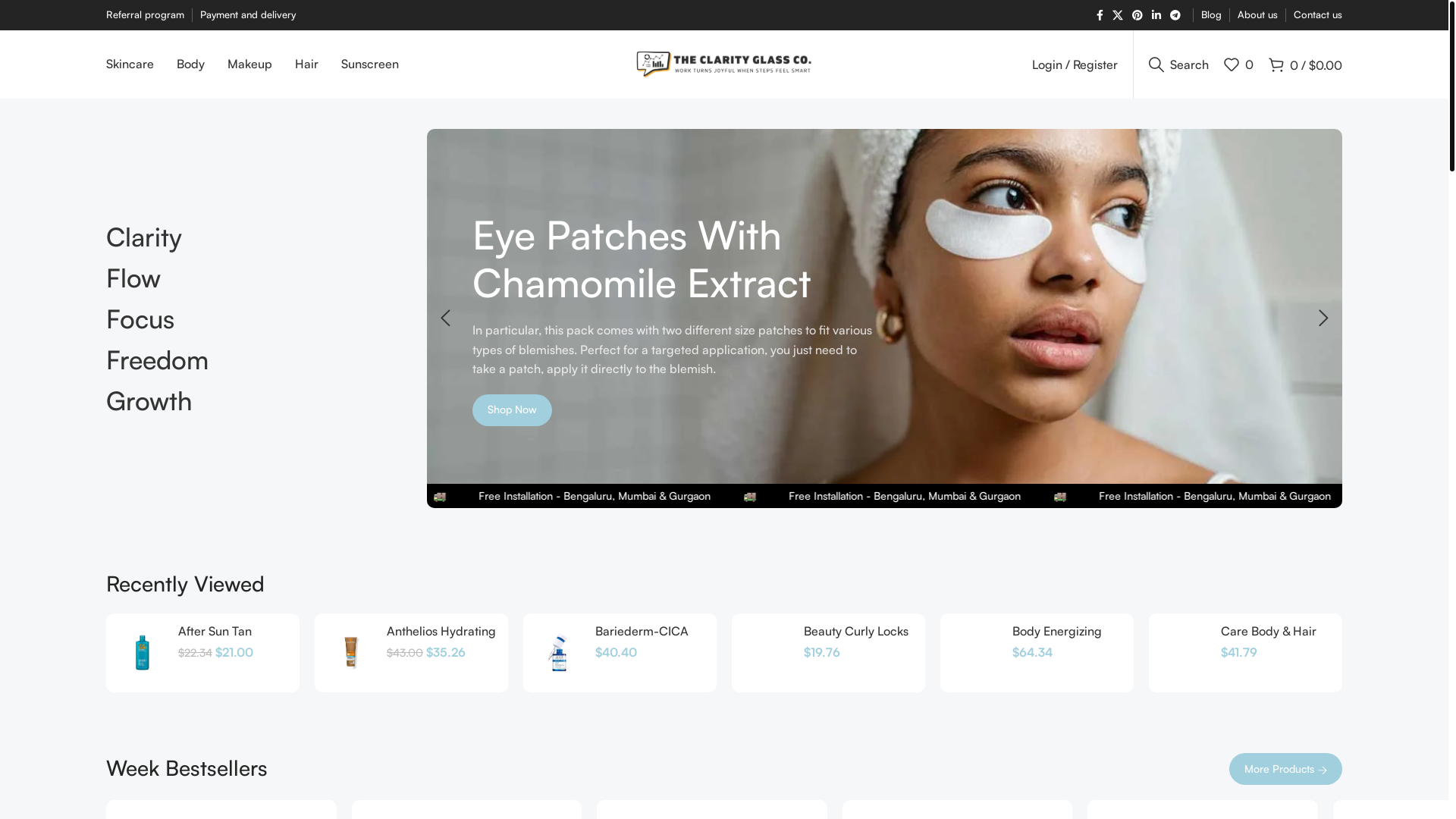 website screenshot of https://theclarityglass.com/
