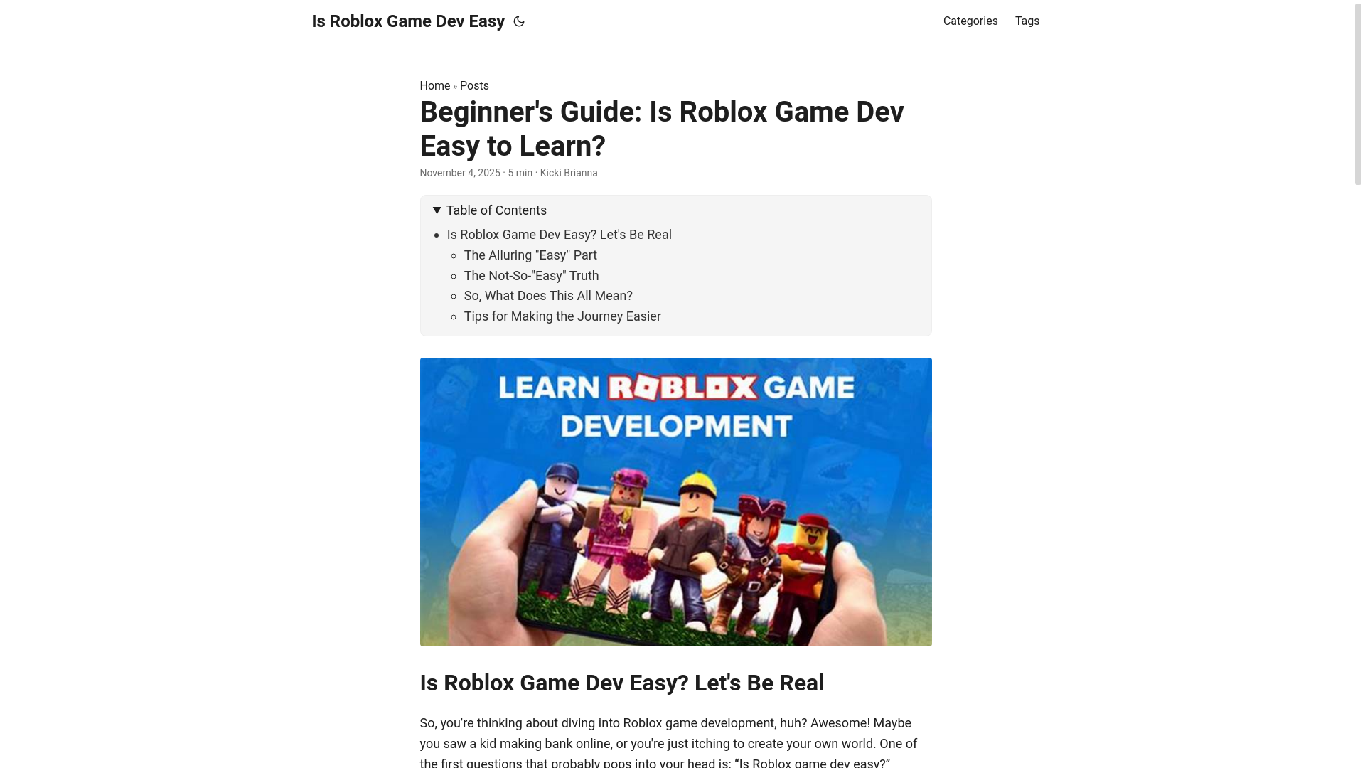 website screenshot of https://is-roblox-game-dev-easy.pages.dev/