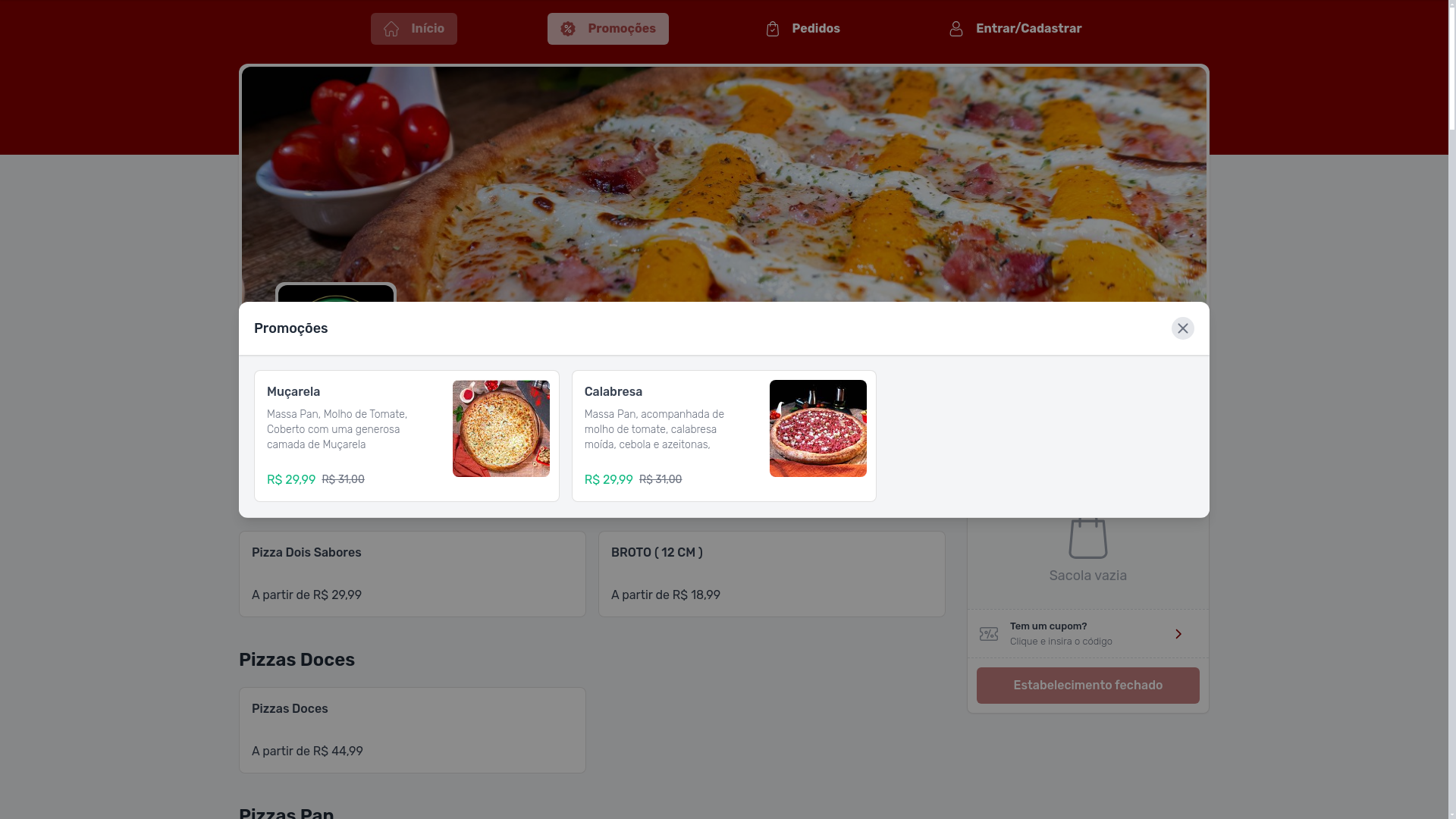 website screenshot of https://pizzariamiguelina.com.br/