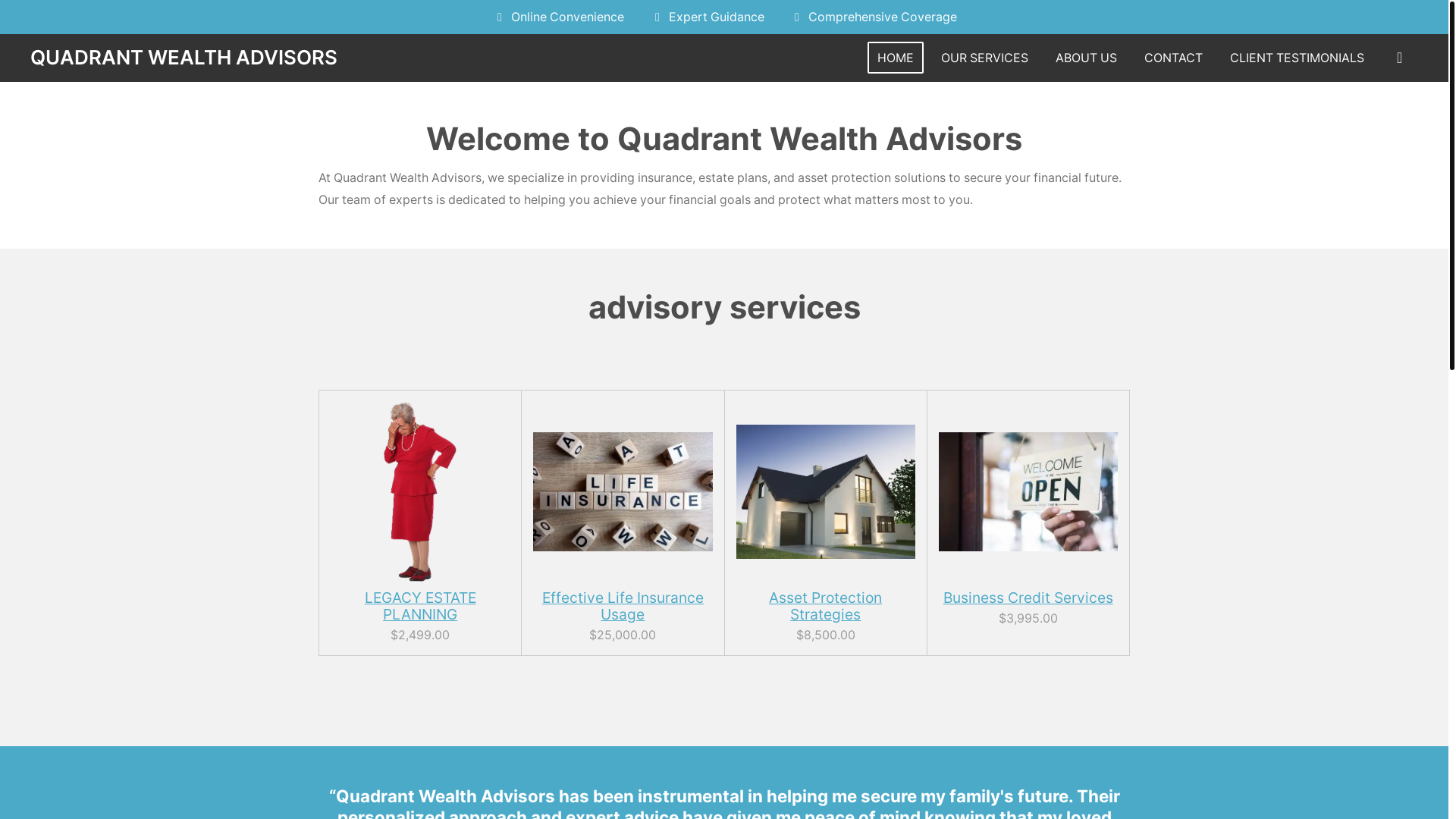 website screenshot of https://quadrant4wealthadvisors.com/