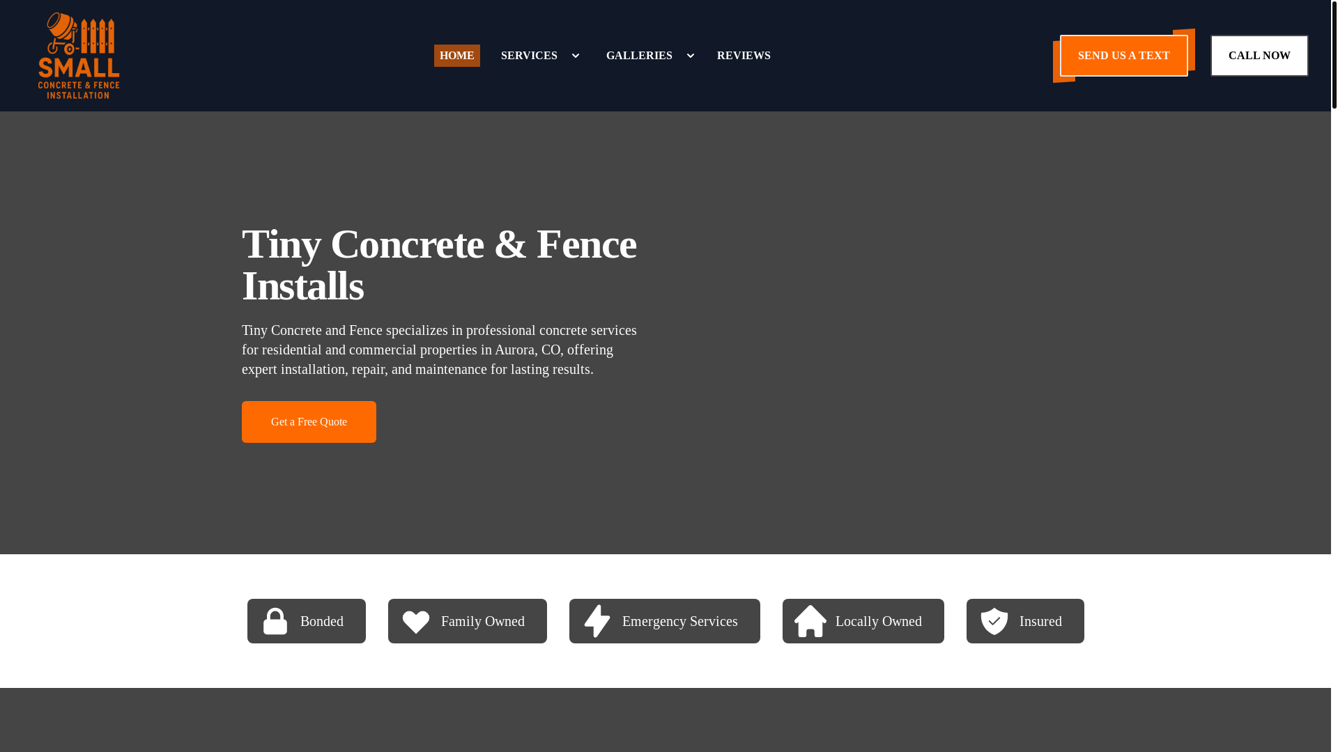 website screenshot of https://tinyconcreteandfence.com/
