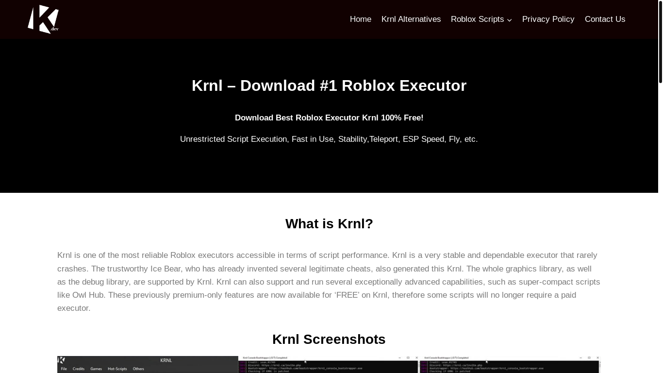 website screenshot of https://krnl.dev/