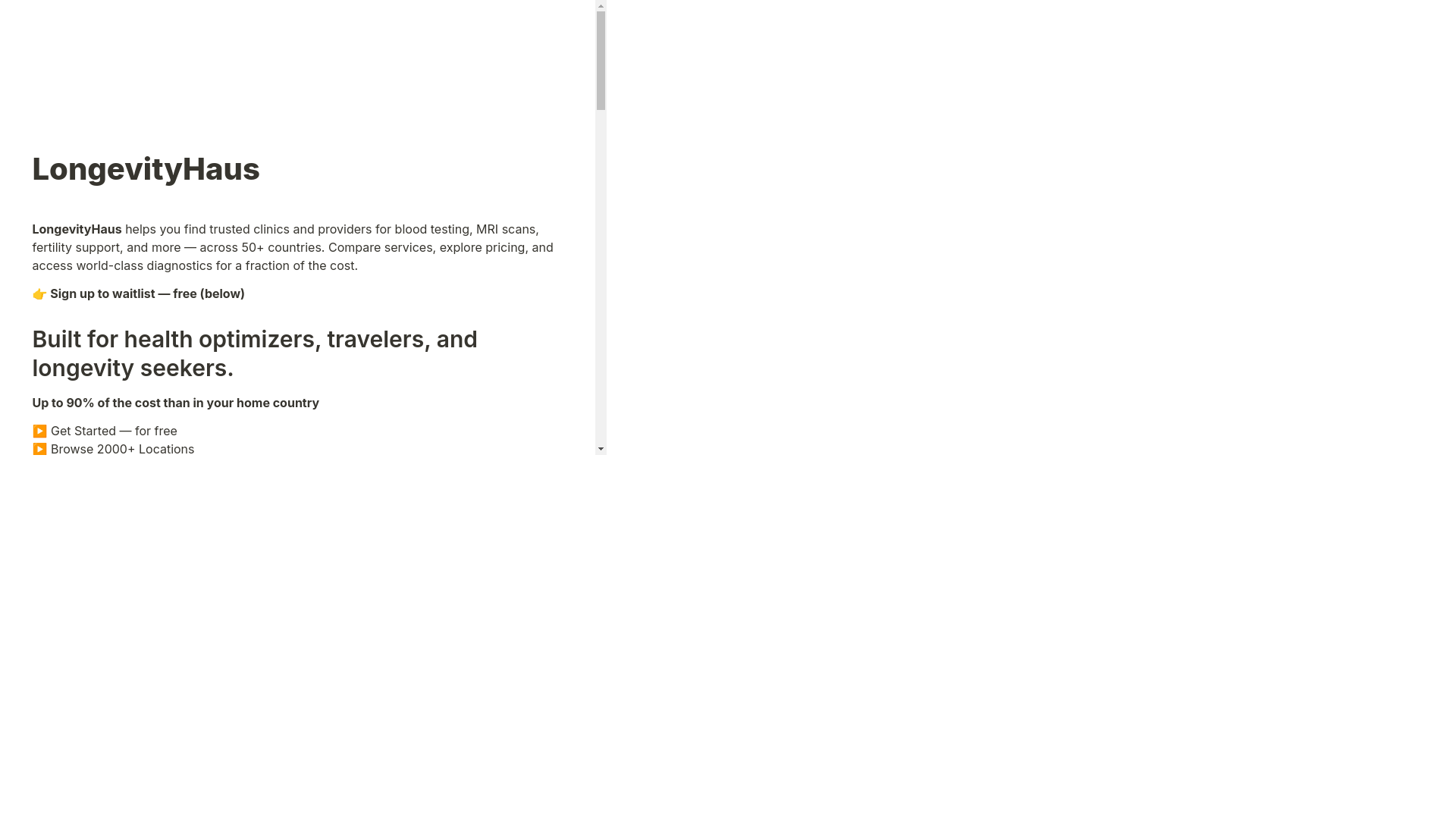 website screenshot of https://longevityhaus.pages.dev/