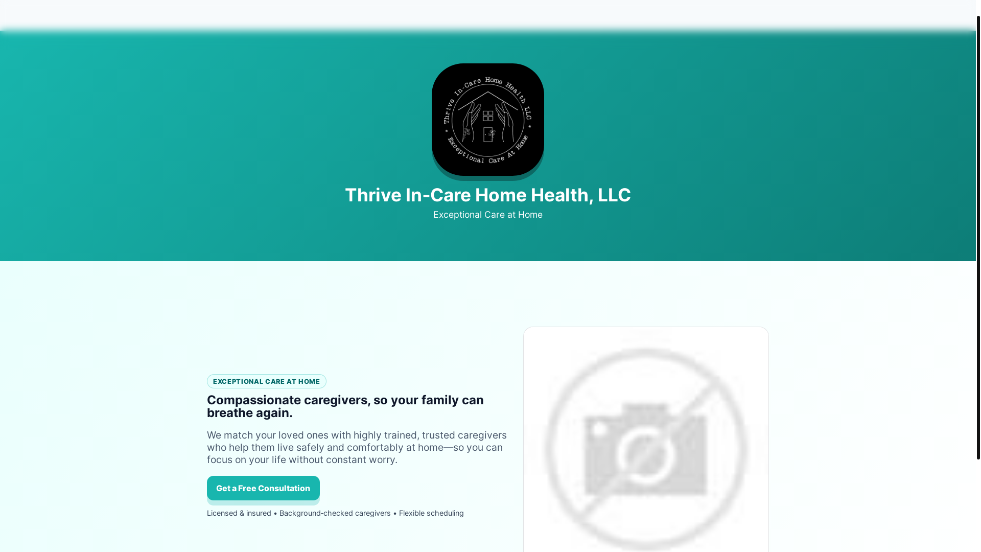 website screenshot of https://thrivein-care.com/