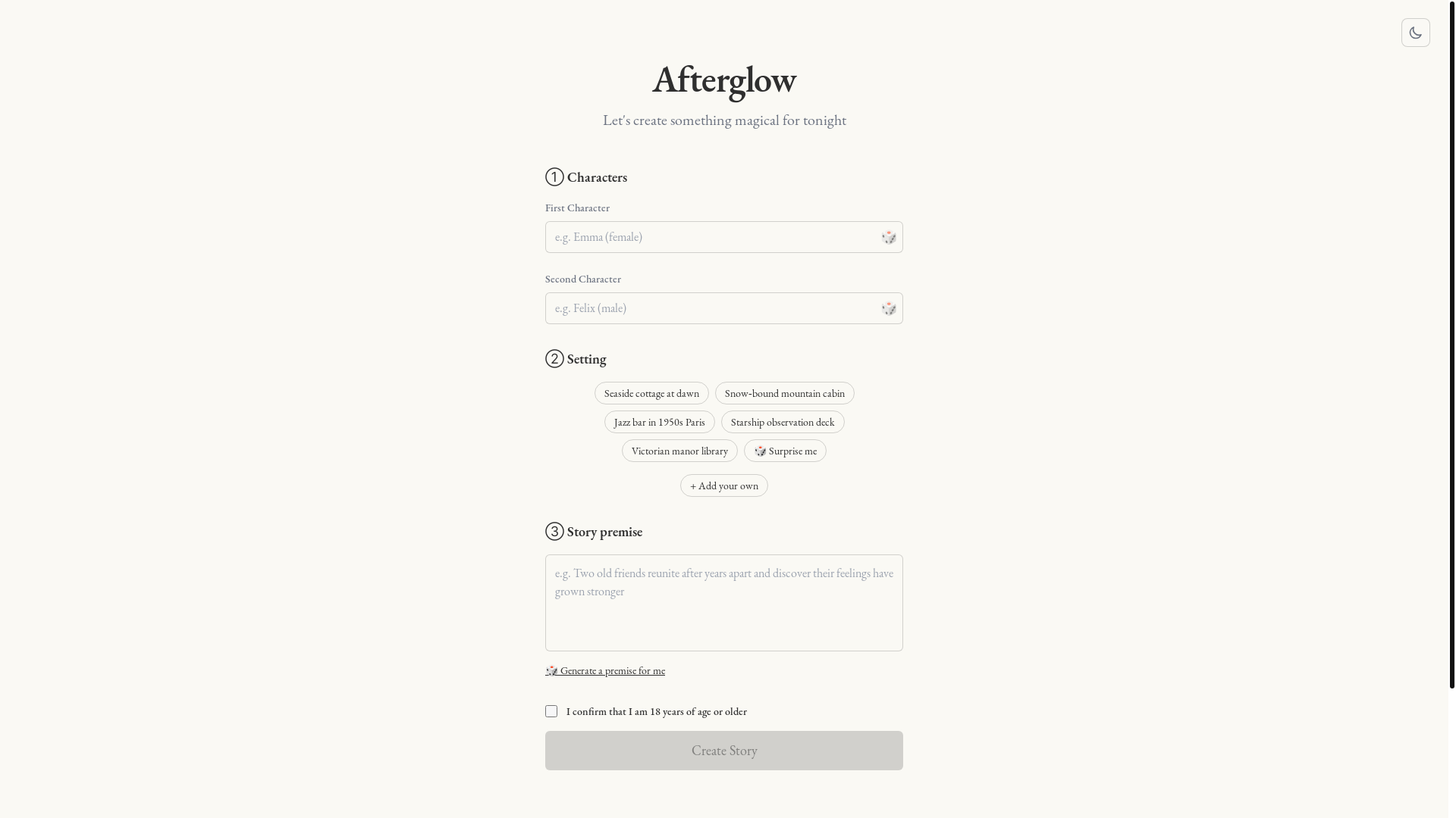 website screenshot of https://afterglowstories.com/