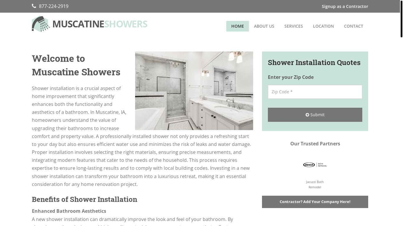 website screenshot of https://muscatineshowers.com/