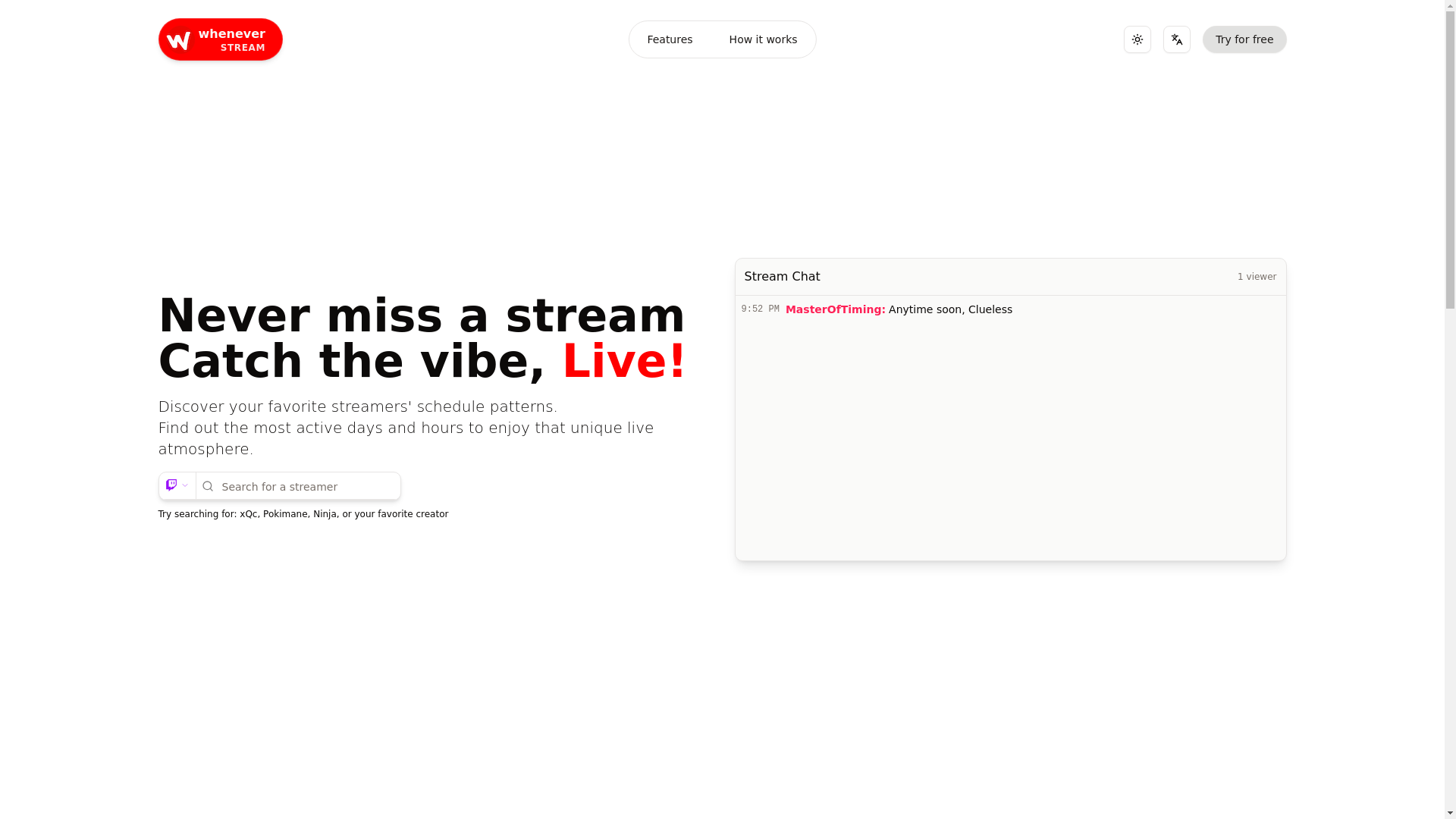 website screenshot of https://whenever-stream.pages.dev/