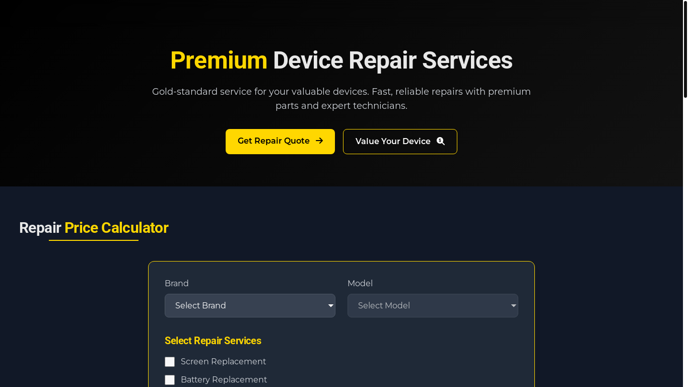 website screenshot of https://www.premiumrepairs.org/