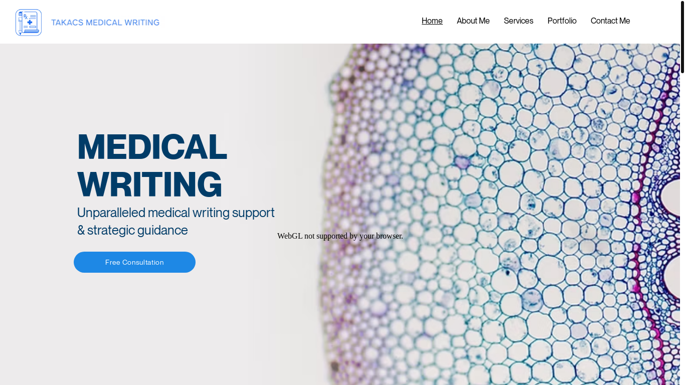 website screenshot of https://takacsmedicalwriting.com/