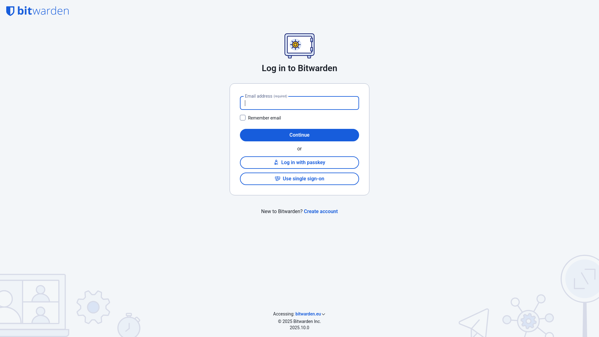 website screenshot of https://vault.bitwarden.eu/#/login