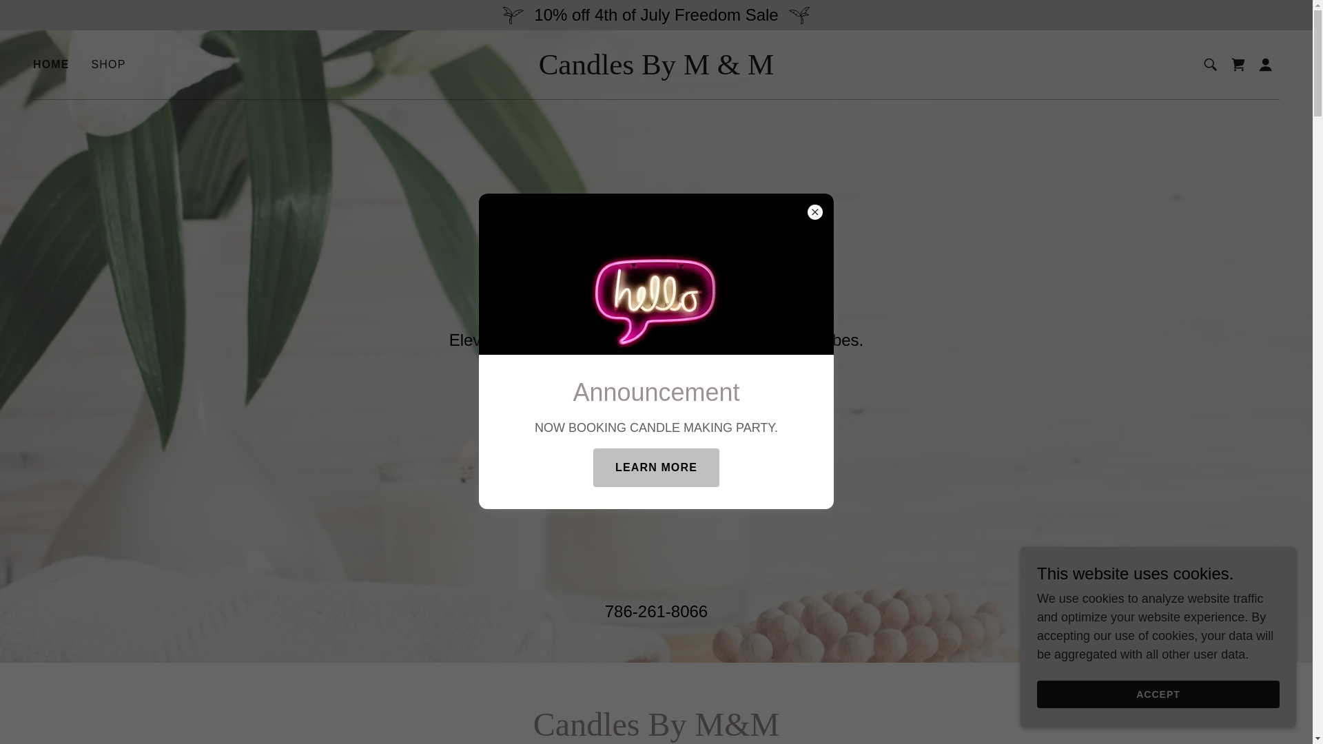 website screenshot of https://candlesbymnm.com/