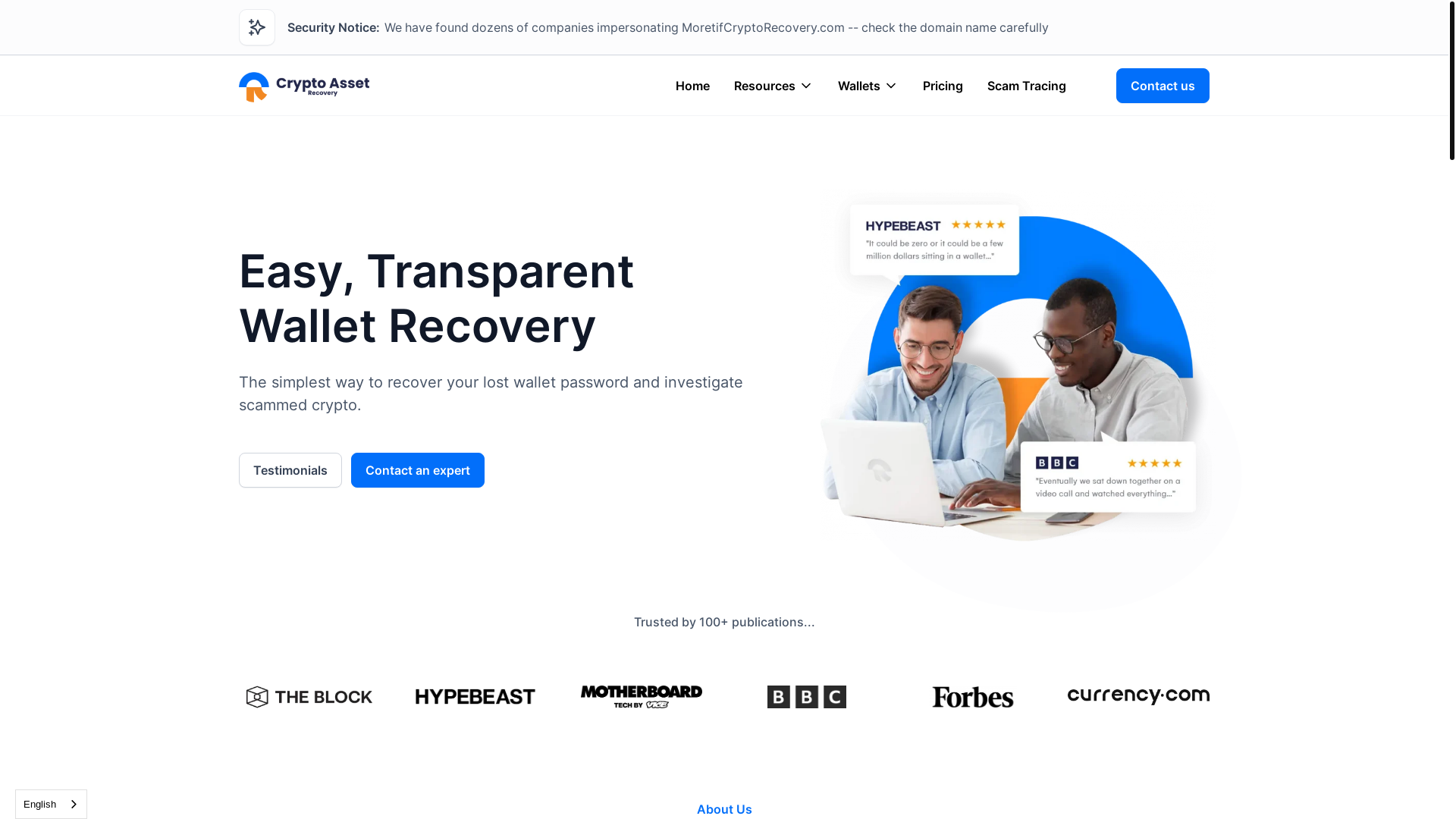 website screenshot of https://moretifcryptorecovery.com/