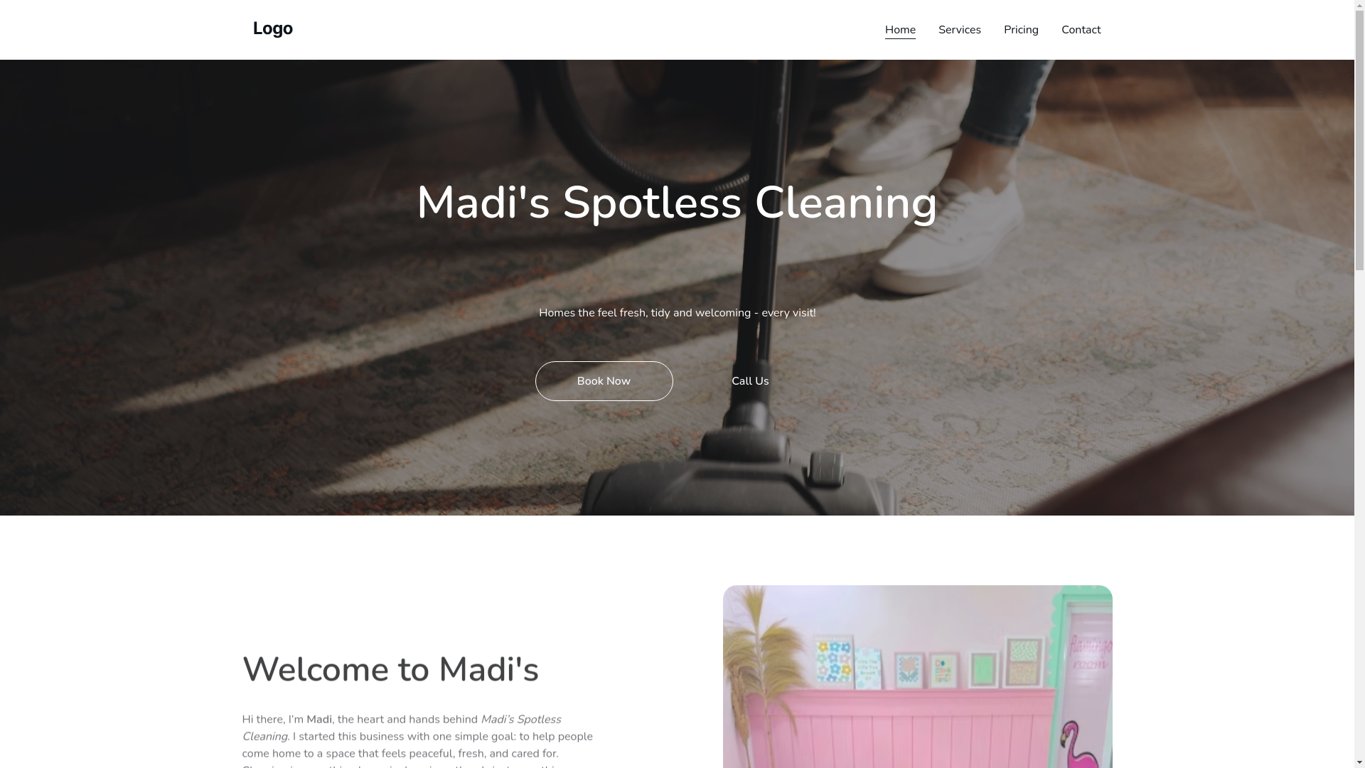 website screenshot of https://madisspotlesscleaning.com/