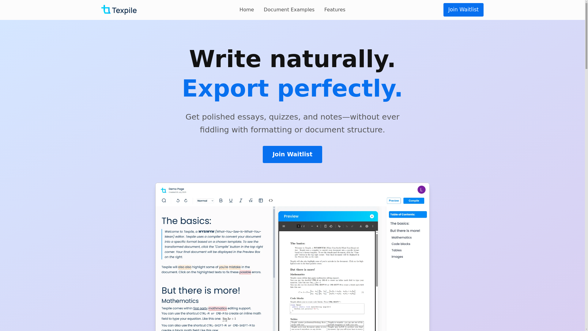 website screenshot of https://texpile-landing.pages.dev/
