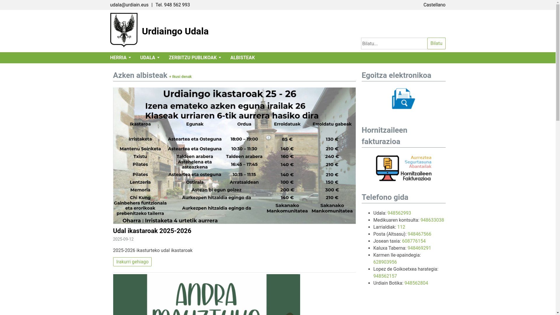 website screenshot of https://urdiain.eus/