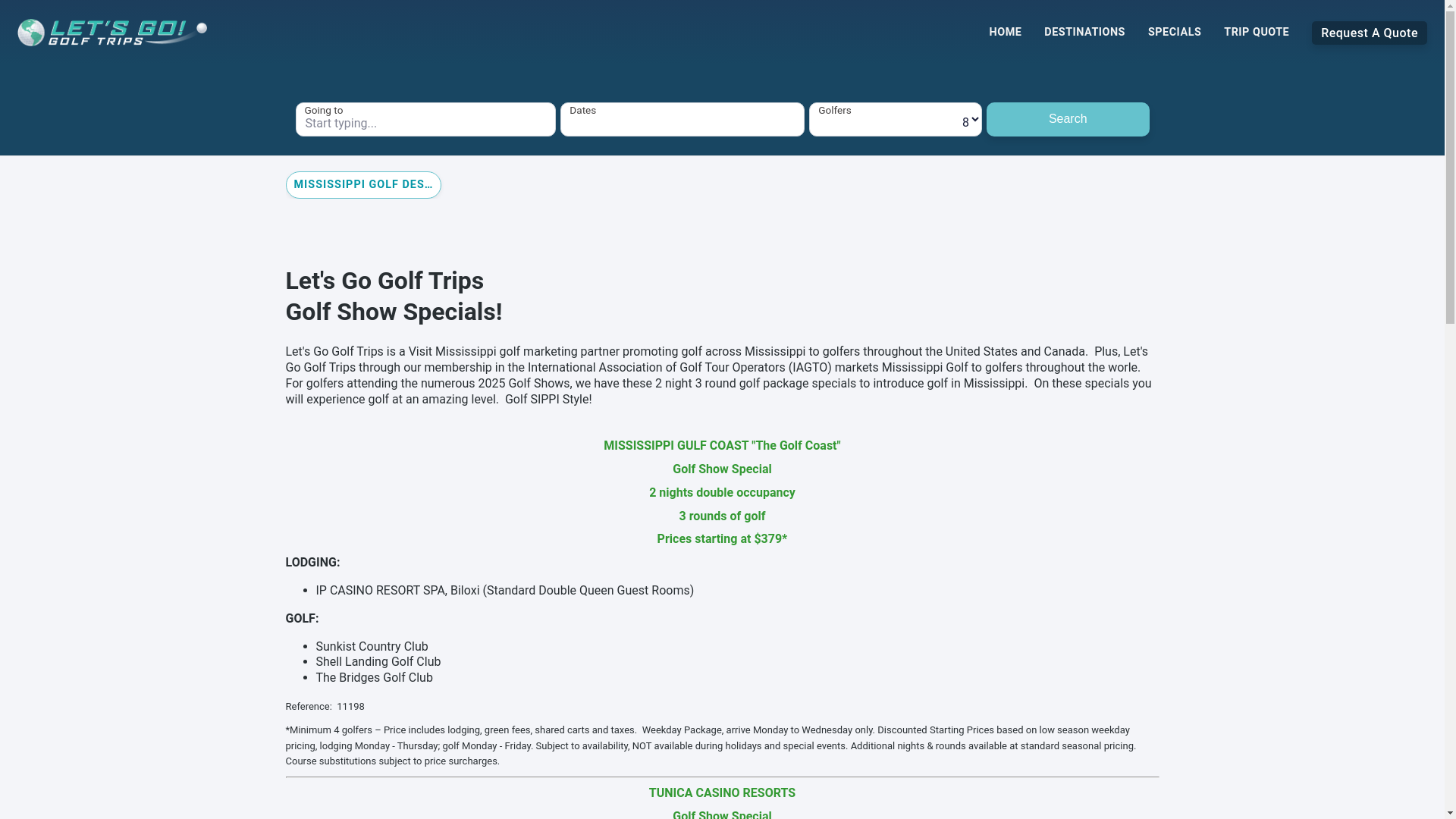 website screenshot of https://missgolfpackages.com/