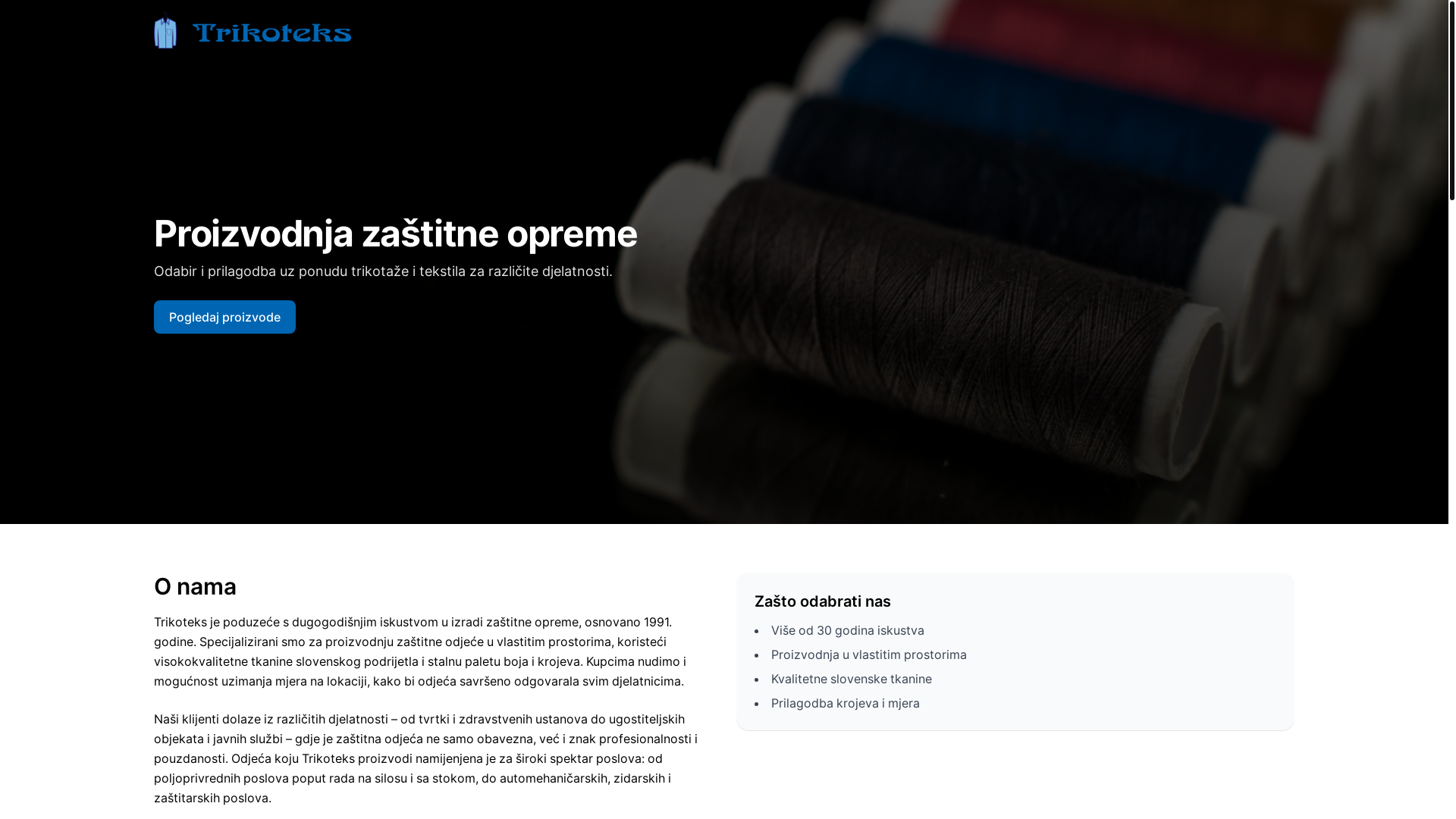 website screenshot of https://trikoteks.hr/