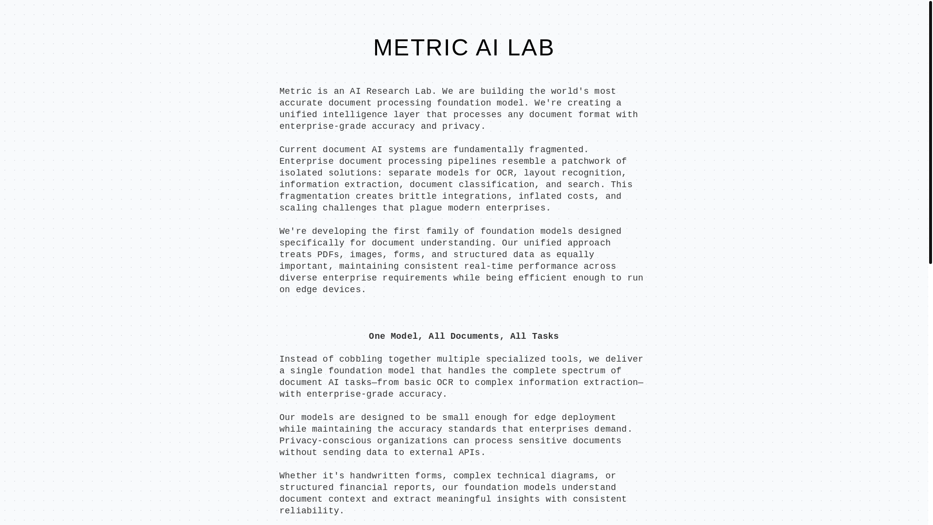 website screenshot of https://metriclabs.ai/