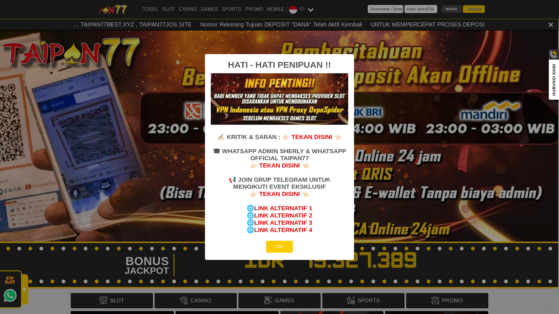 website screenshot of https://taipan77ship.com/