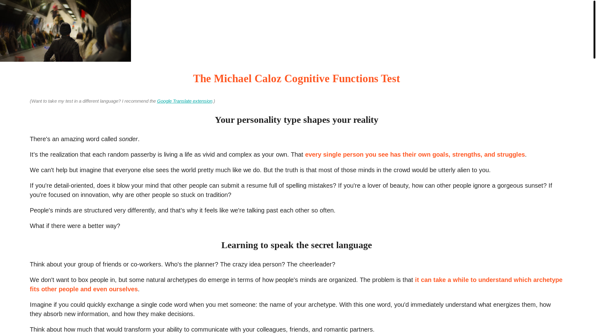website screenshot of https://www.michaelcaloz.com/personality/