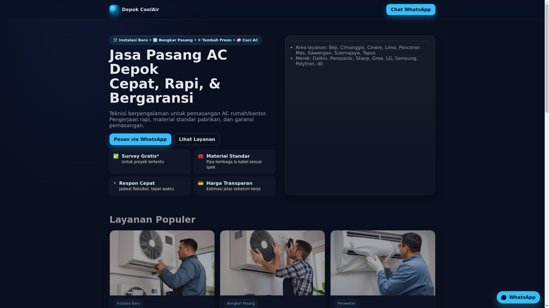 website screenshot of https://pasangacdepok.pages.dev/
