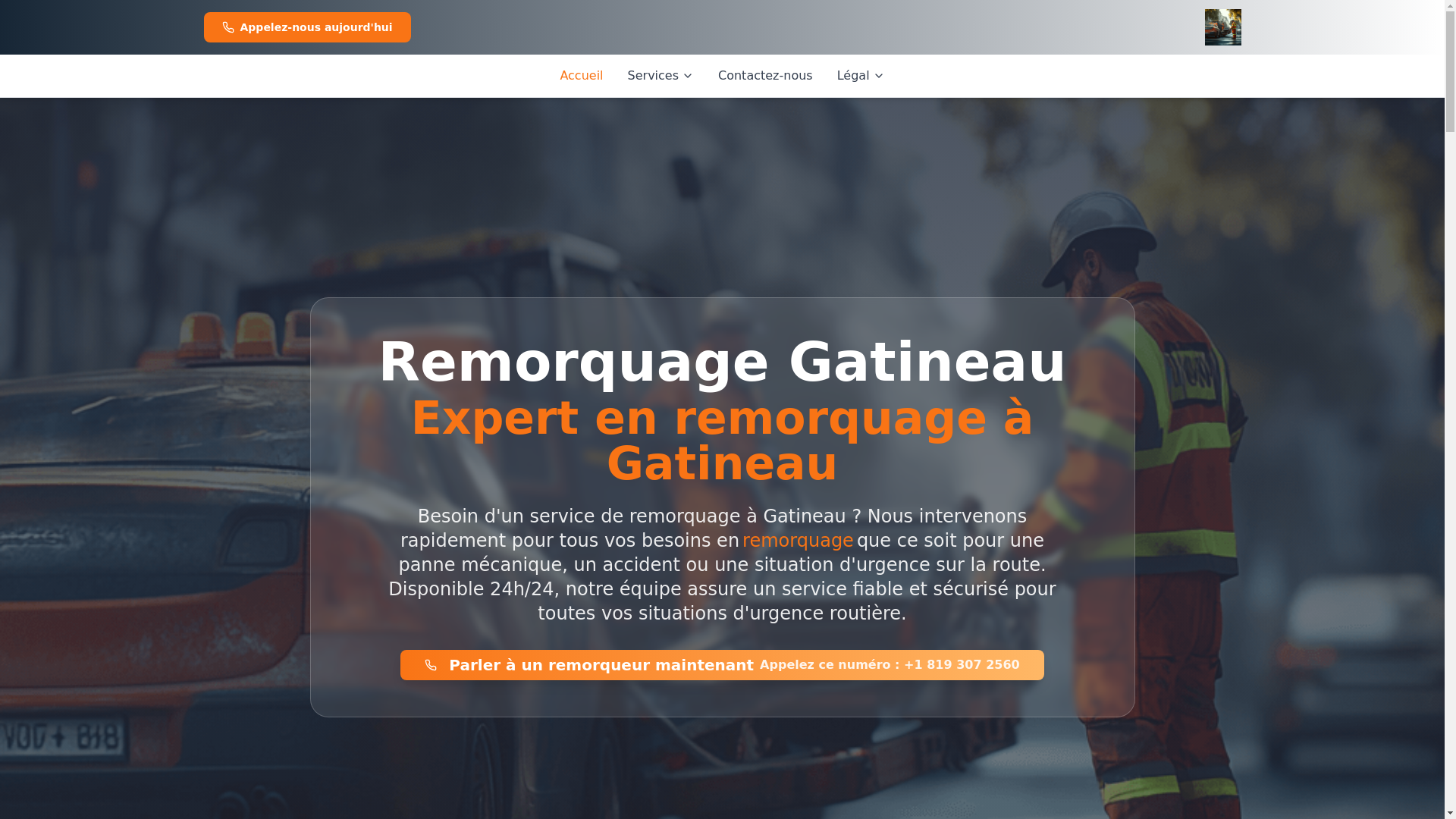 website screenshot of https://gatineauremorquage.ca/