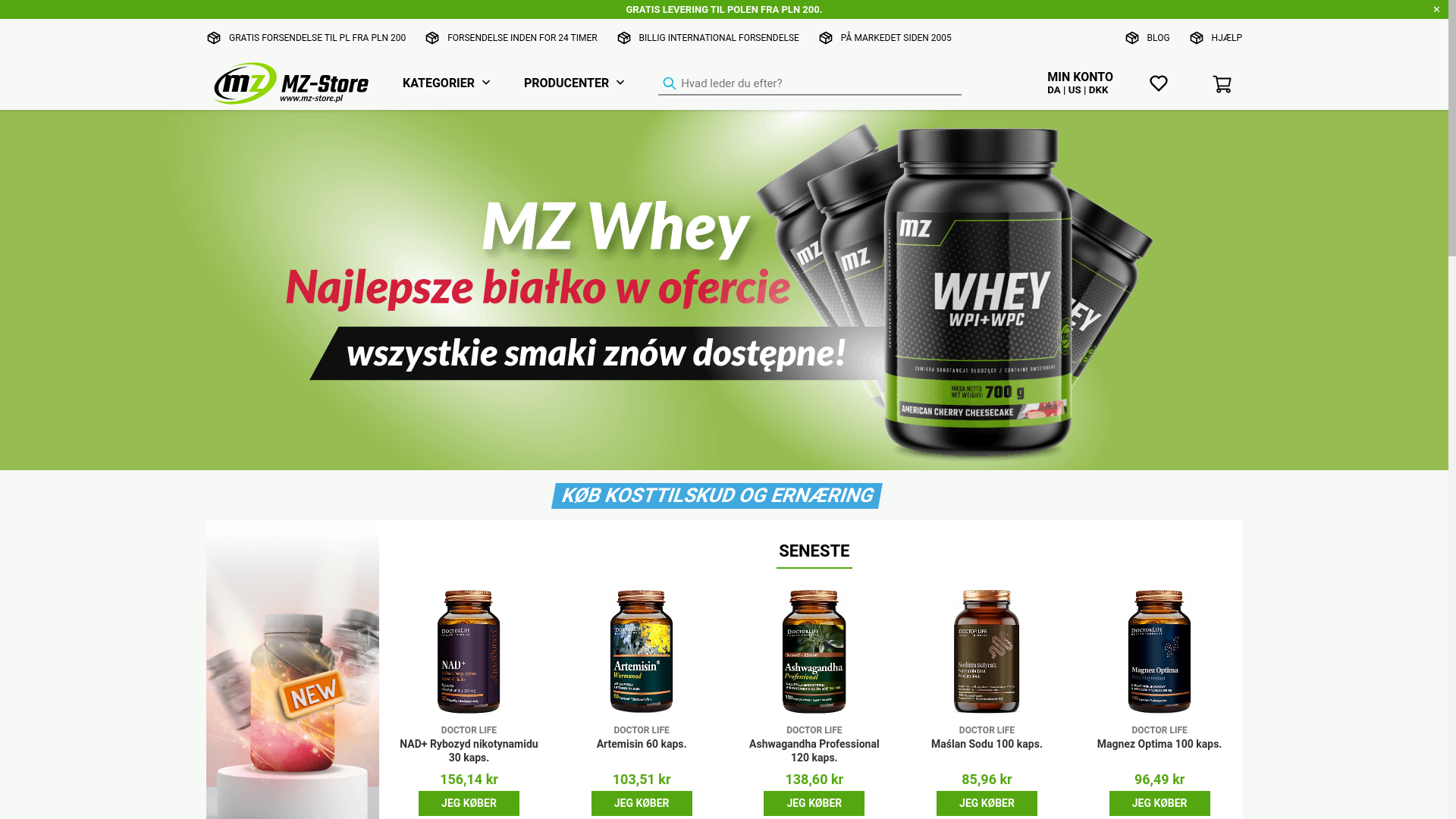 website screenshot of https://mz-store.dk/