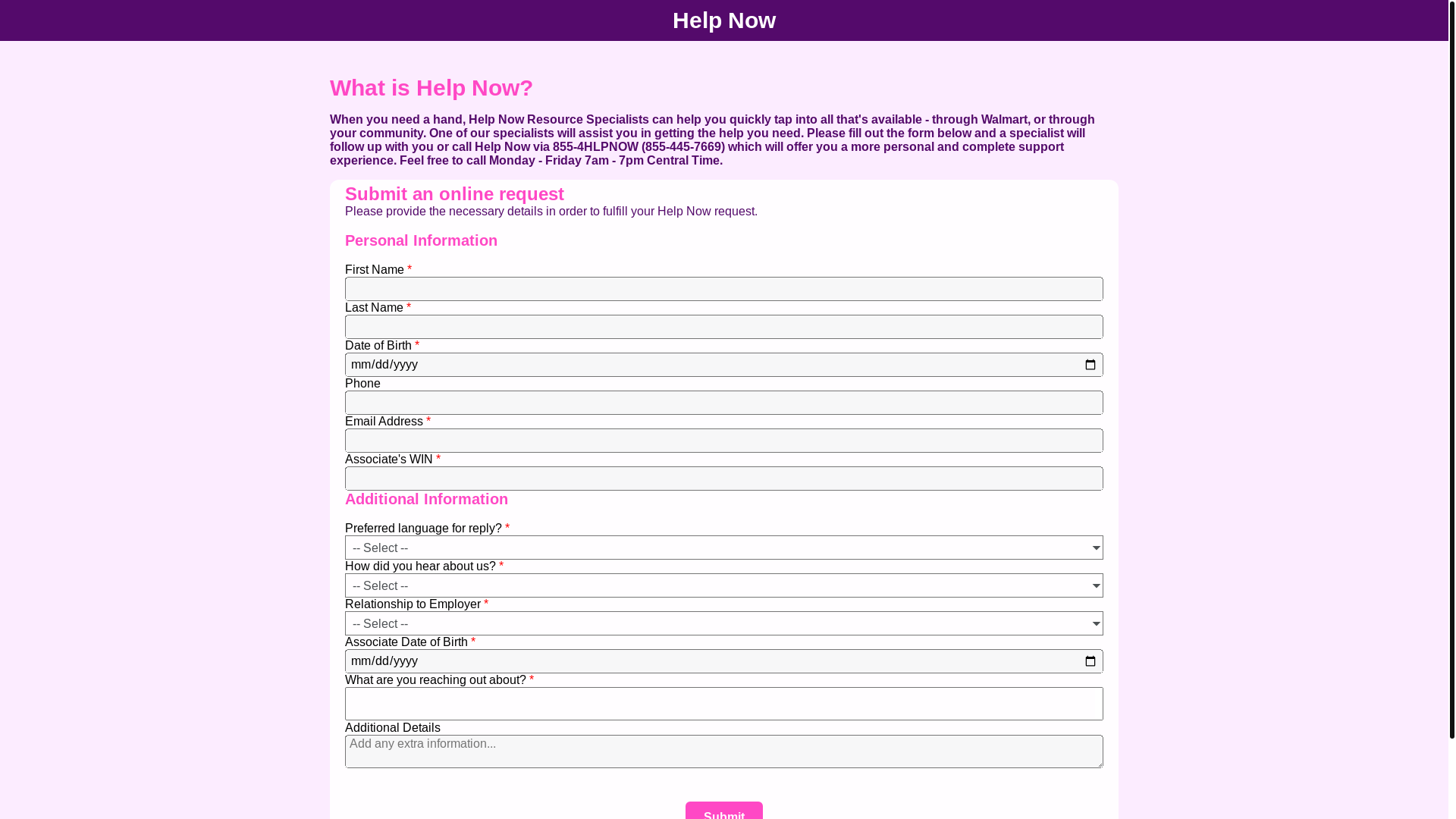 website screenshot of https://helpnow.humankindforall.com/