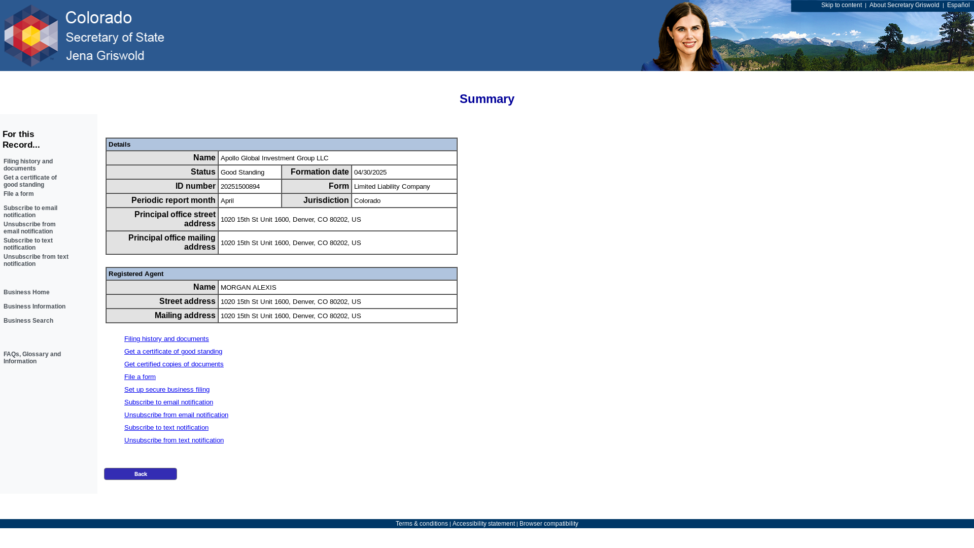 website screenshot of https://www.coloradosos.gov/biz/BusinessEntityDetail.do?quitButtonDestination=BusinessEntityResults&nameTyp=ENT&masterFileId=20251500894&entityId2=20251500894&fileId=20251500894&srchTyp=ENTITY