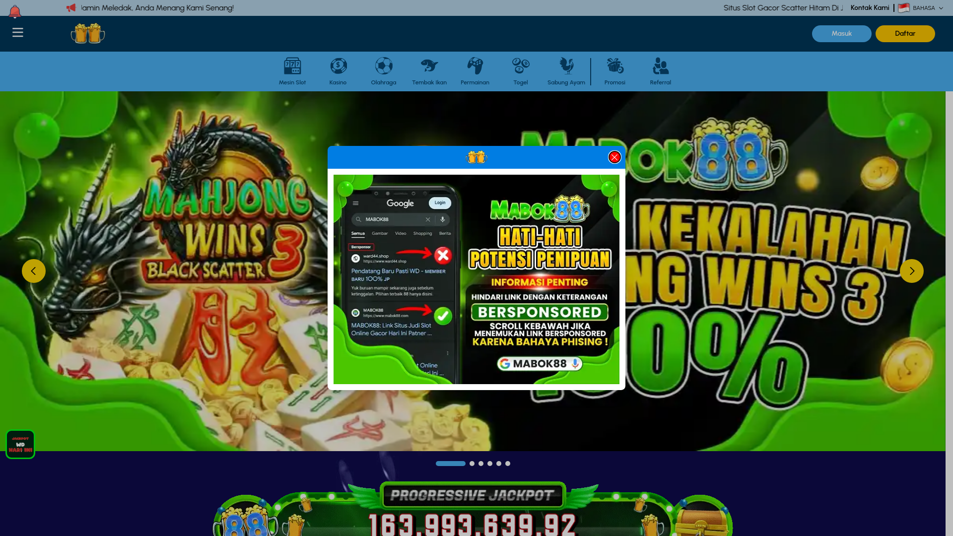 website screenshot of https://mabok88bu.com/