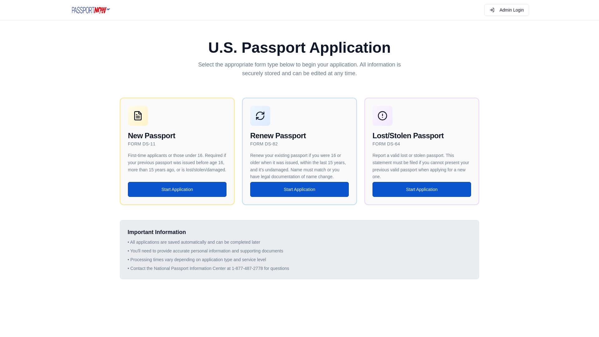 website screenshot of https://passportnowapp.com/
