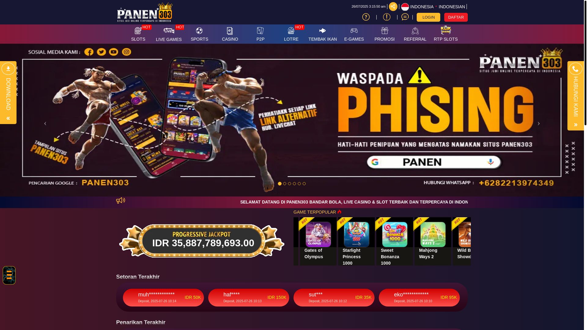 website screenshot of https://panen303-kiw2.store/
