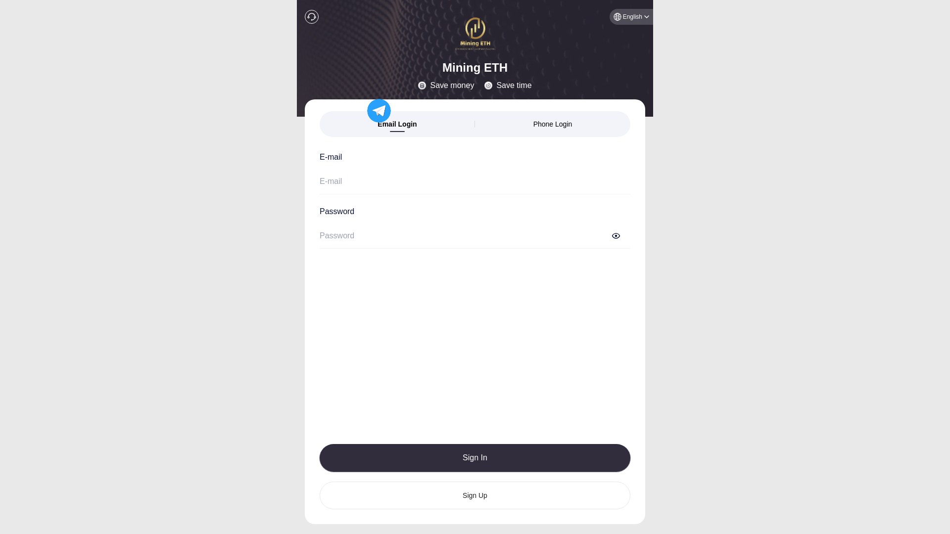 website screenshot of https://miningeth.ltd/