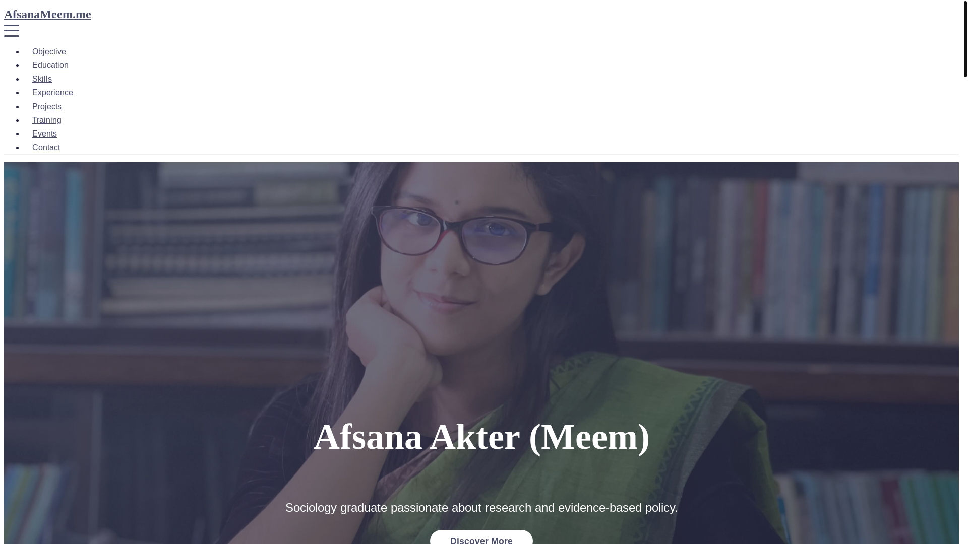 website screenshot of https://afsanameem.me/