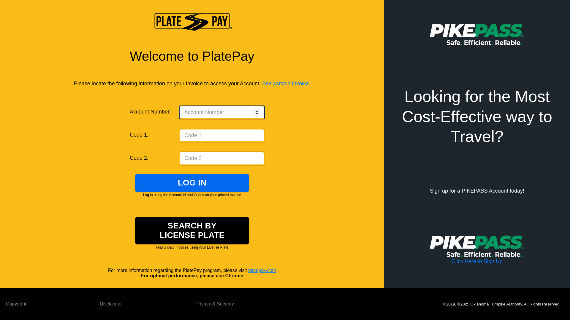 website screenshot of https://platepay.pikepass.com/login