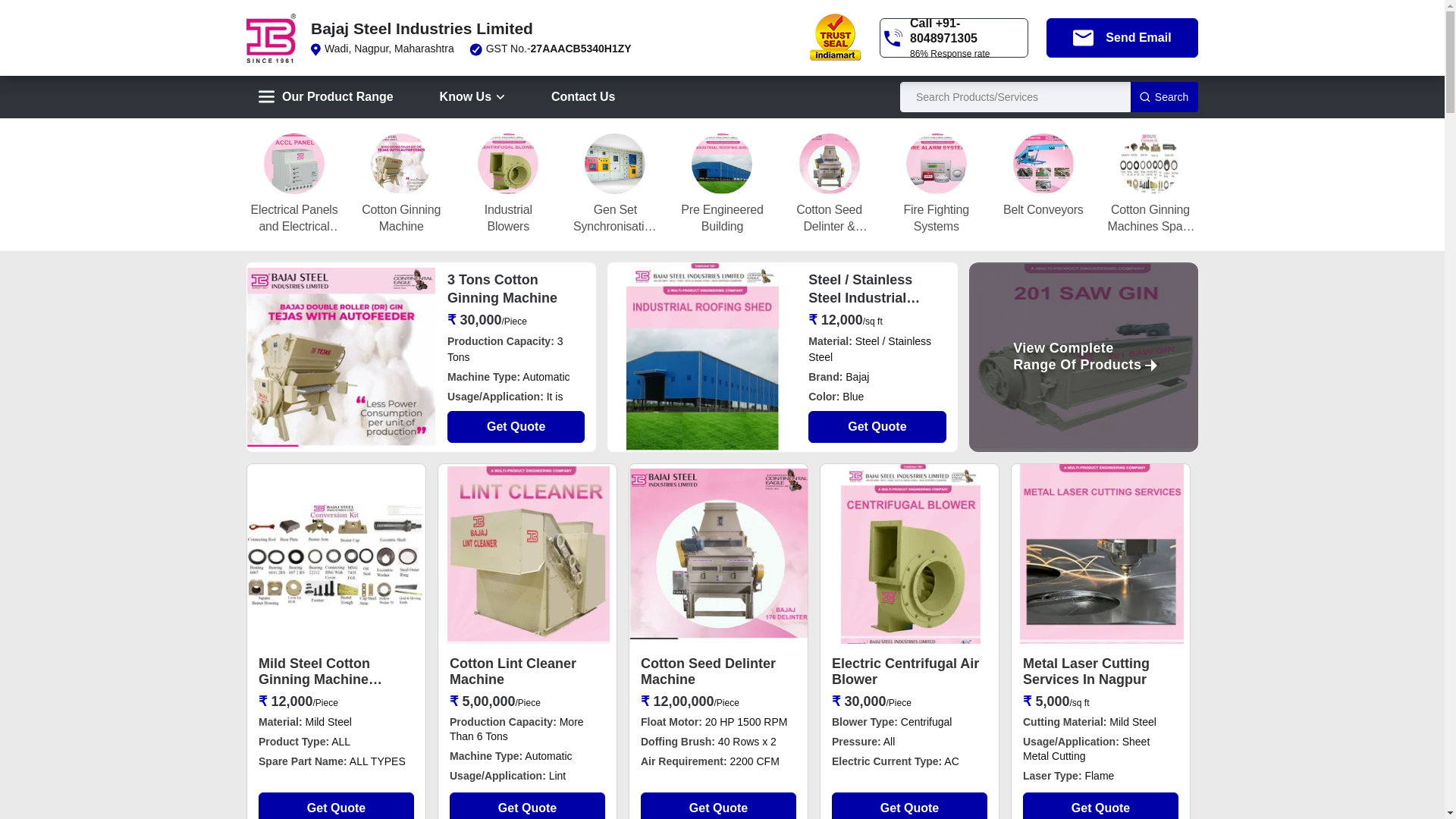 website screenshot of https://bajajsteelindustries.in/