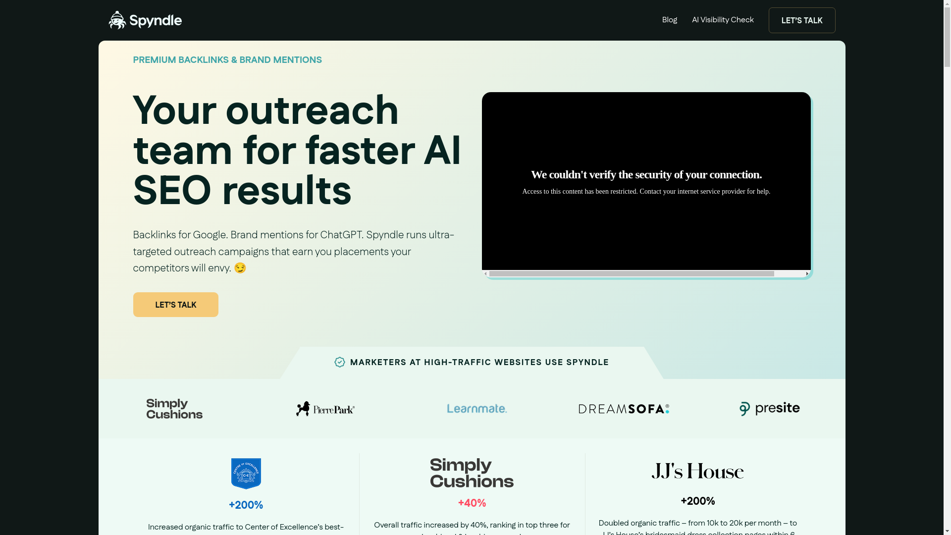 website screenshot of https://thespyndlesolutions.com/