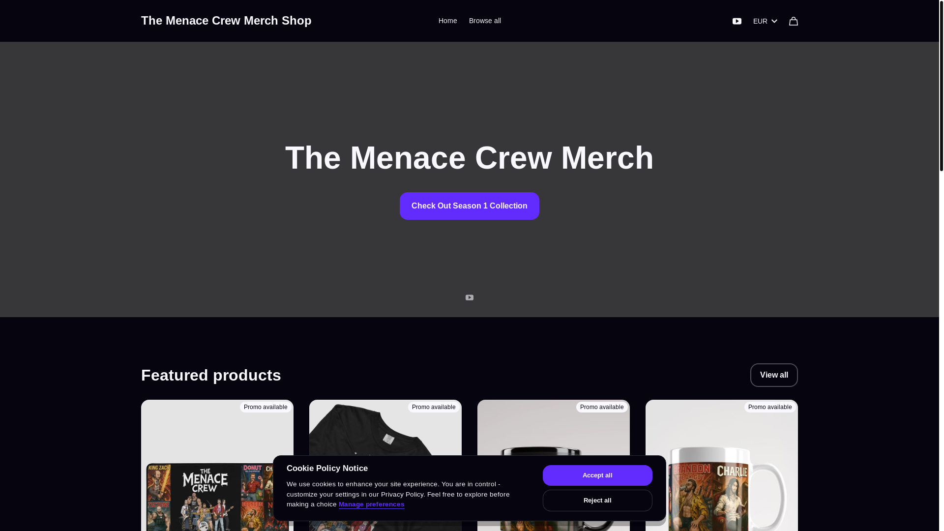 website screenshot of https://themenacecrew.com/