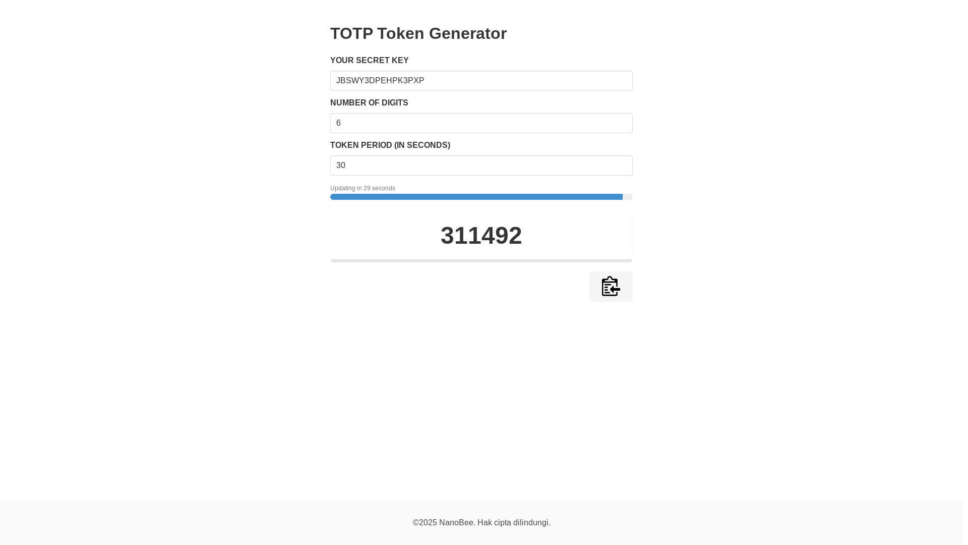 website screenshot of https://nanobee-totp.pages.dev/