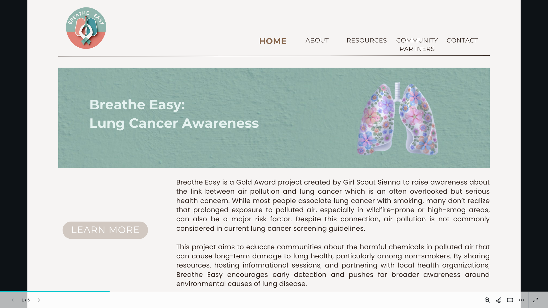 website screenshot of https://breatheeasynow.org/