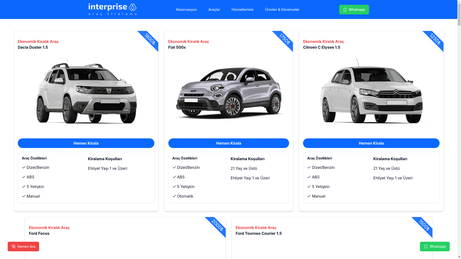 website screenshot of https://interprisekiralama360.com/