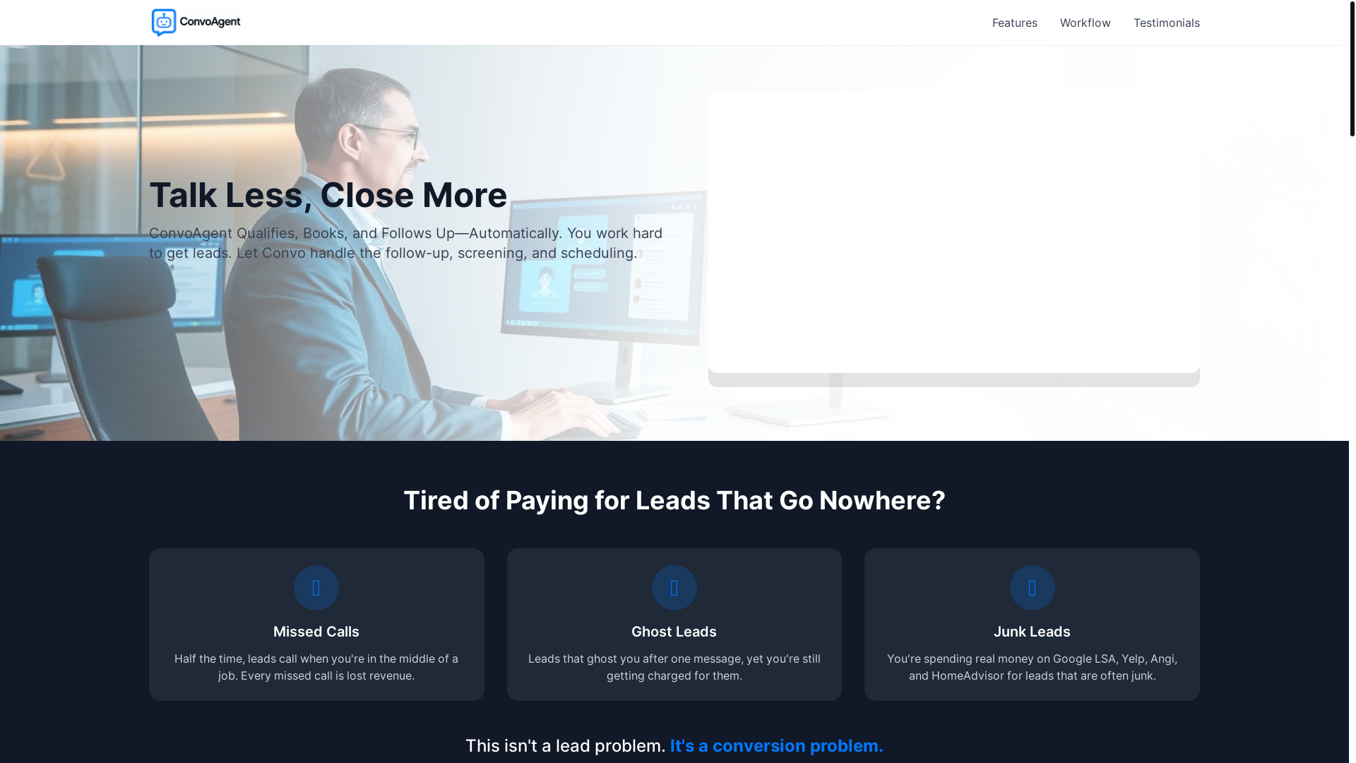 website screenshot of https://convoagentkey.com/