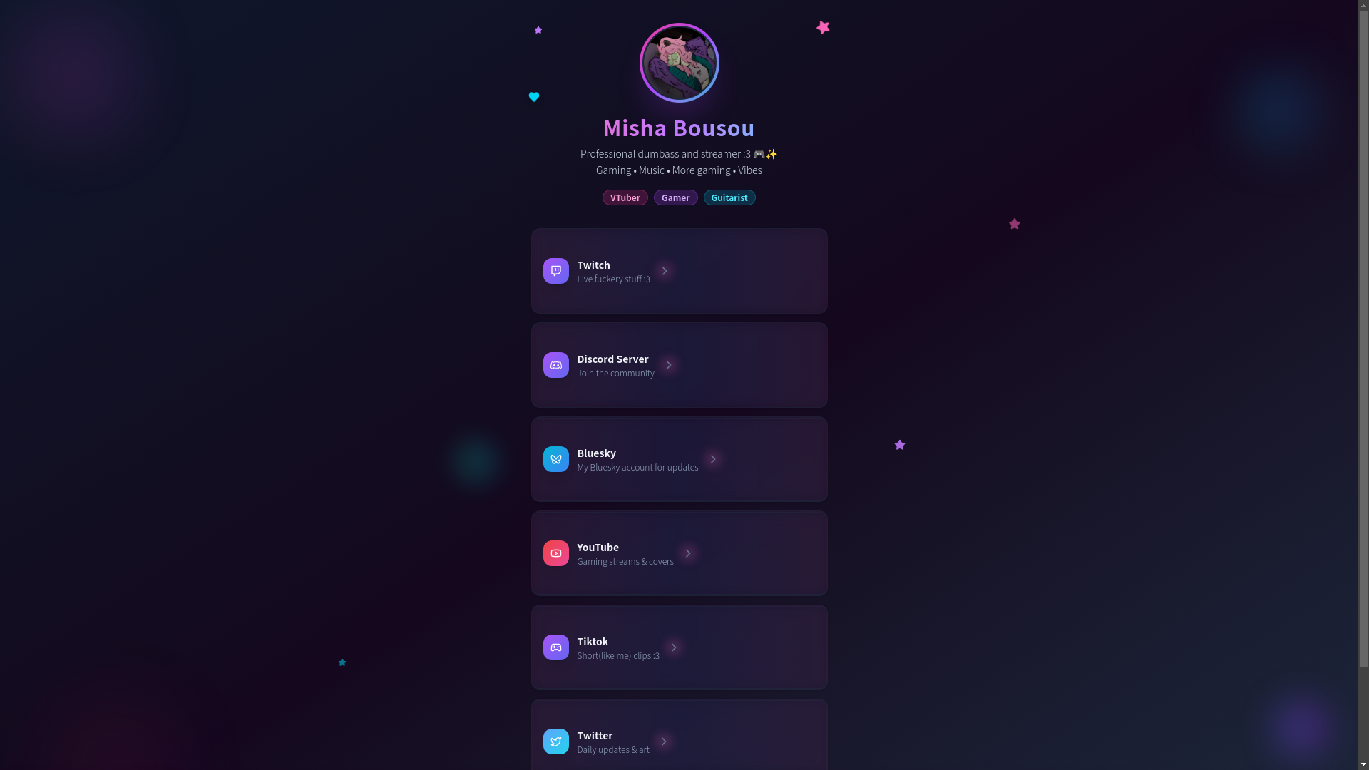 website screenshot of https://mishbehaving.quest/