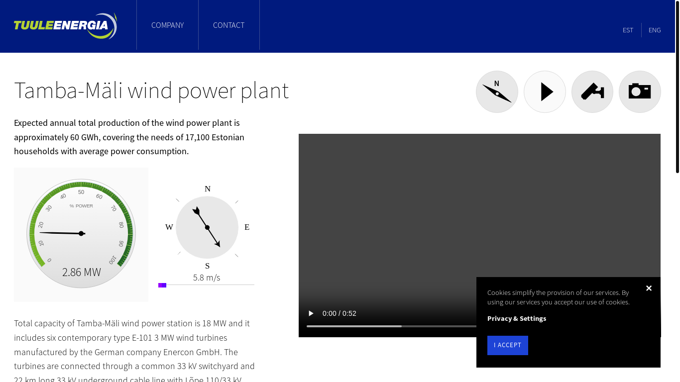 website screenshot of https://windenergy.ee/en/tamba-mali-wind-power-plant/overview/