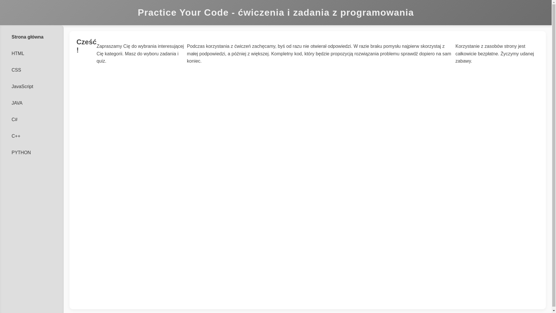 website screenshot of https://practiceyourcode.pl/