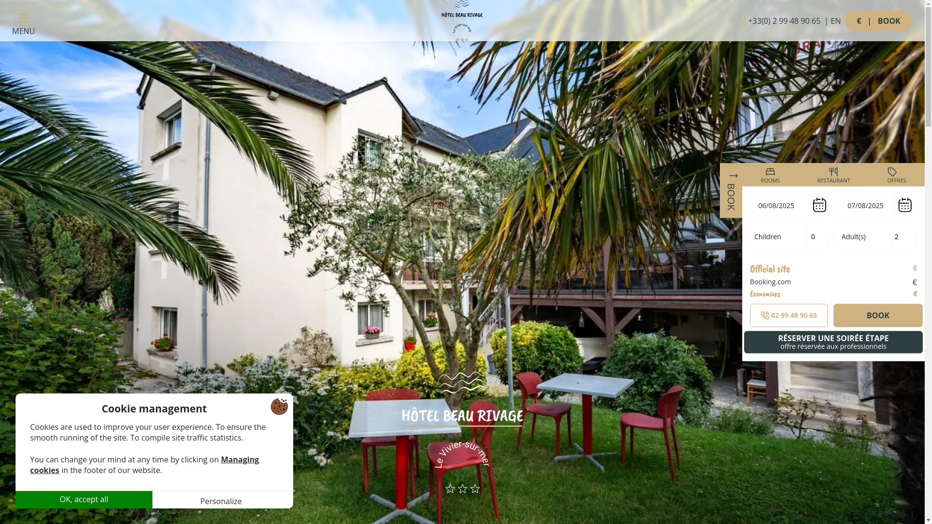 website screenshot of https://viviersurmer-hotelbeaurivage.com/