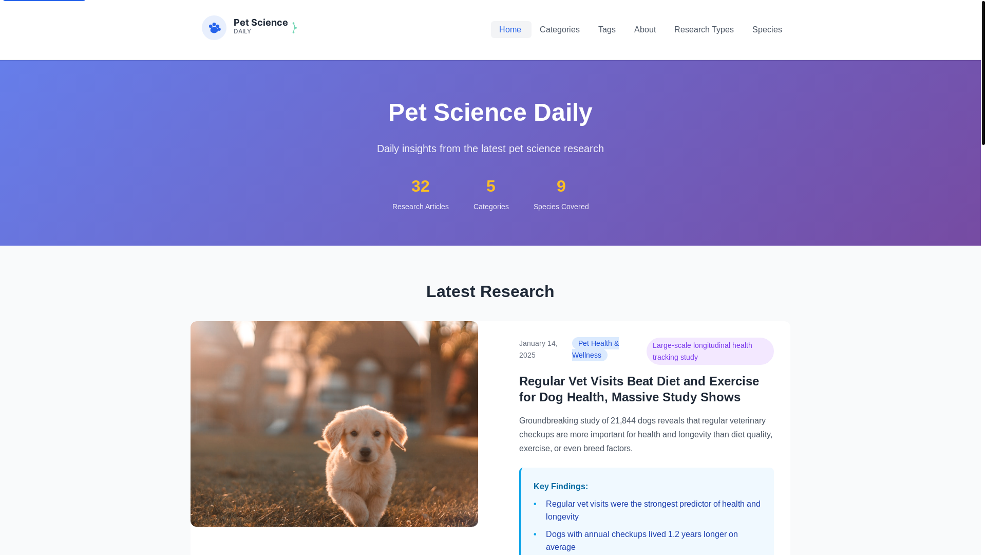 website screenshot of https://petsciencedaily.pages.dev/